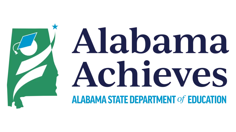 Logo with a figure in a graduation cap inside Alabamas outline; text reads Alabama Achieves and Alabama State Department of Education.