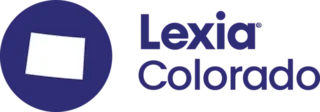 Lexia Colorado logo with a white Colorado state outline inside a solid blue circle, next to the text Lexia Colorado.