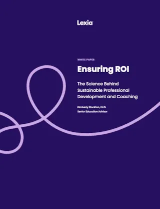 Cover of a white paper titled Ensuring ROI by Lexia, featuring a looping line graphic on a purple background.