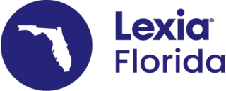 A blue logo with a circle showing Floridas outline and the text Lexia Florida on the right in bold.