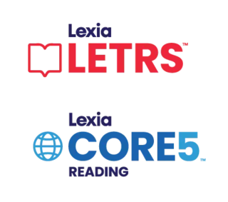 Logos for Lexia LETRS in red with an open book icon, and Lexia Core5 Reading in blue with a globe icon.