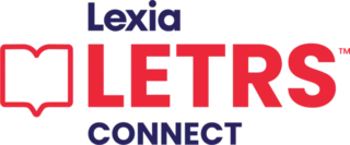 Lexia LETRS CONNECT logo with an open book icon and text in blue and red.