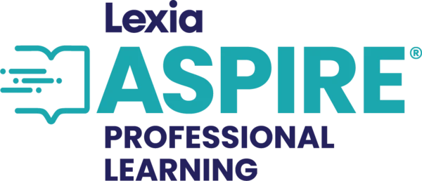 Lexia logo on the left and Lexia Aspire Professional Learning logo on a dark blue background.