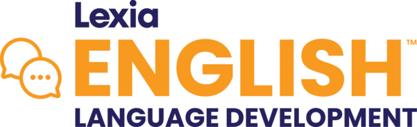 A smiling cartoon boy stands between Lexia English Language Development and the word hello on a split background.