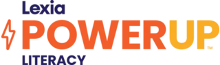 Lexia PowerUp Literacy logo with orange and yellow text and a lightning bolt icon.