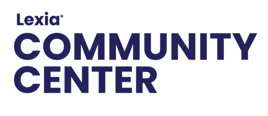 Logo with the words Lexia Community Center in bold, dark blue text on a white background.
