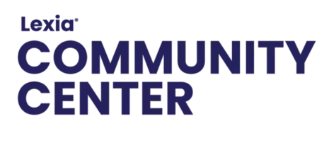 Logo with the words Lexia Community Center in bold, dark blue text on a white background.