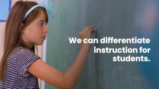 Young girl writes on a chalkboard; text reads, We can differentiate instruction for students.