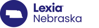 Lexia Nebraska logo with a Nebraska state outline inside a blue circle on the left.
