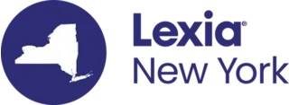 Lexia New York logo with New York state silhouette in a blue circle on the left.