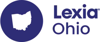 Blue logo with the outline of Ohio in a circle next to the text Lexia Ohio.