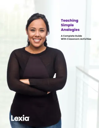 A person smiles confidently with arms crossed next to text: Teaching Simple Analogies: A Complete Guide With Classroom Activities.