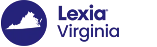 Logo with a blue silhouette of Virginia next to the text Lexia Virginia in blue.