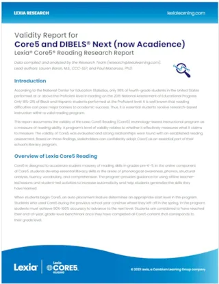 Lexia Core5 and DIBELS Next Report Cover
