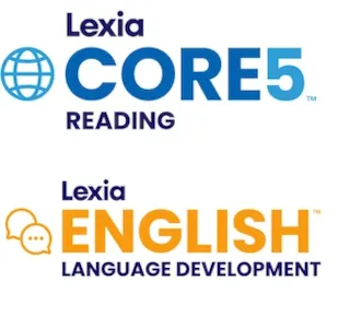 Logos for Lexia Core5 Reading in blue with globe icon and Lexia English Language Development in orange with speech bubbles.