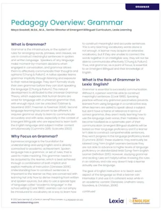 Lexia English Pedagogy Overview Grammar Cover