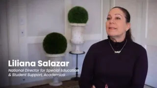 Woman with dark hair in a ponytail speaking indoors; text reads Liliana Salazar, National Director, Academica.