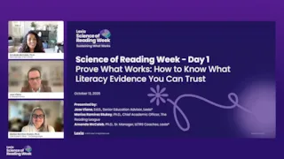 Event slide for Lexia Science of Reading Week, Day 1: Prove What Works: How to Know What Literacy Evidence You Can Trust.