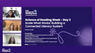 Event slide for Lexia Science of Reading Week, Day 3: Scale What Works: Building a Connected Literacy System.