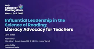 Event poster for Influential Leadership in the Science of Reading on March 6, 2025. Moderated by Cassandra Wheeler.