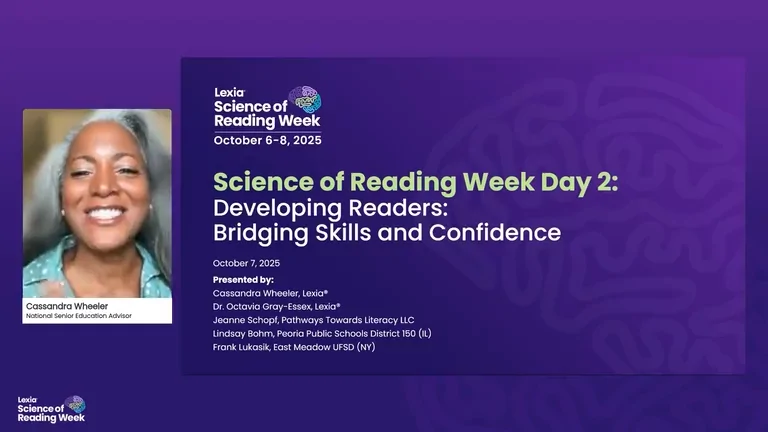 Event slide for Science of Reading Week Day 2: Developing Readers on October 7, 2025, with speaker photos and details.