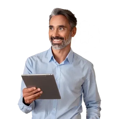 Man smiling with tablet in his hand